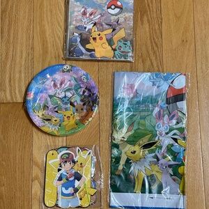 Pokemon Birthday Decoration, Table Cloths Plates & Napkins Party Supplies 20pcs